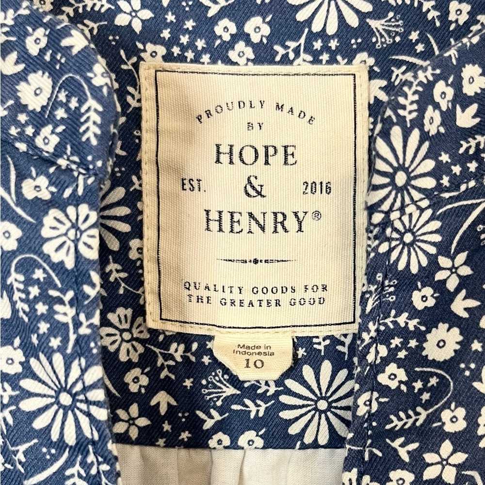 Hope & Henry Floral Print Organic Cotton Midi Dress in Blue and White. Size 10 - Picture 2 of 11
